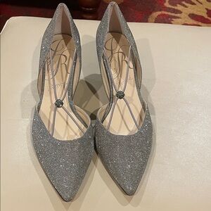 Elegant Gray Glitter with gold tone Women's Heels 9.5
